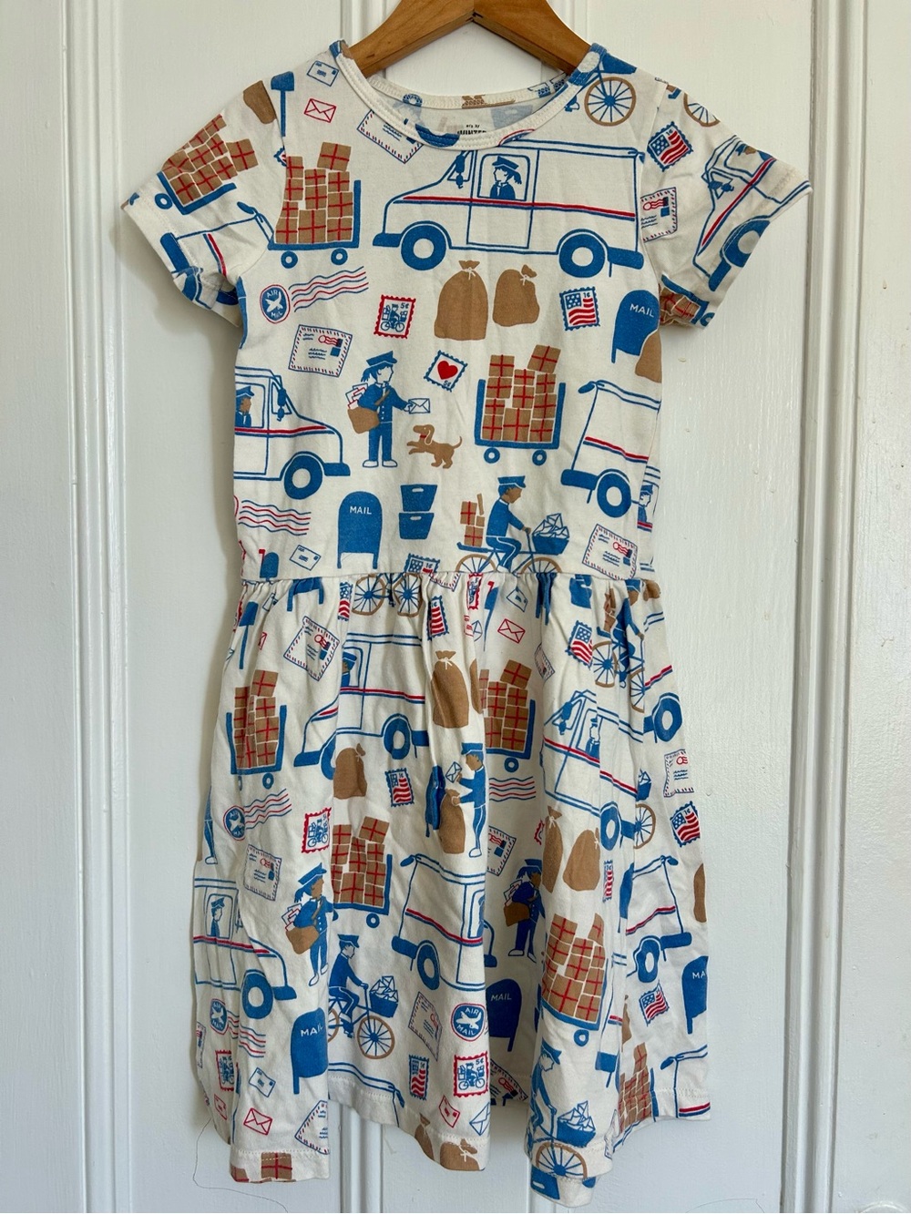 Winter Water Factory Short Sleeve Postal Print Alberta Dress - Organic Cotton, 8